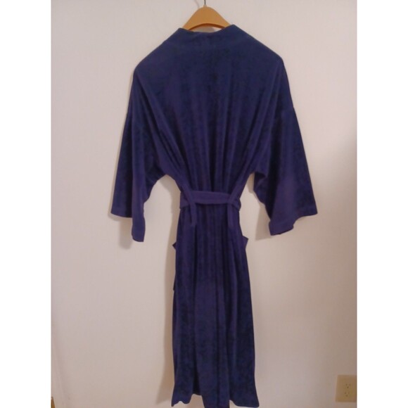 Christian Dior Vintage Robe One Size Navy Blue Velour Belted Luxe Old Money - Picture 7 of 10